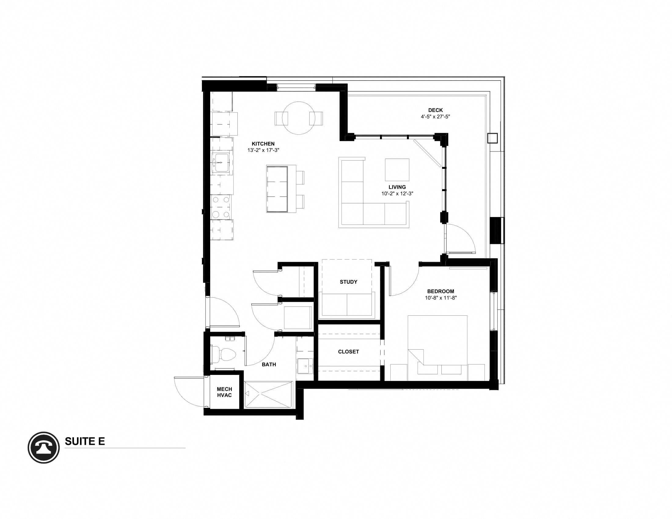 Floor plan for 1 bed, 0.8 baths, 788 sqft